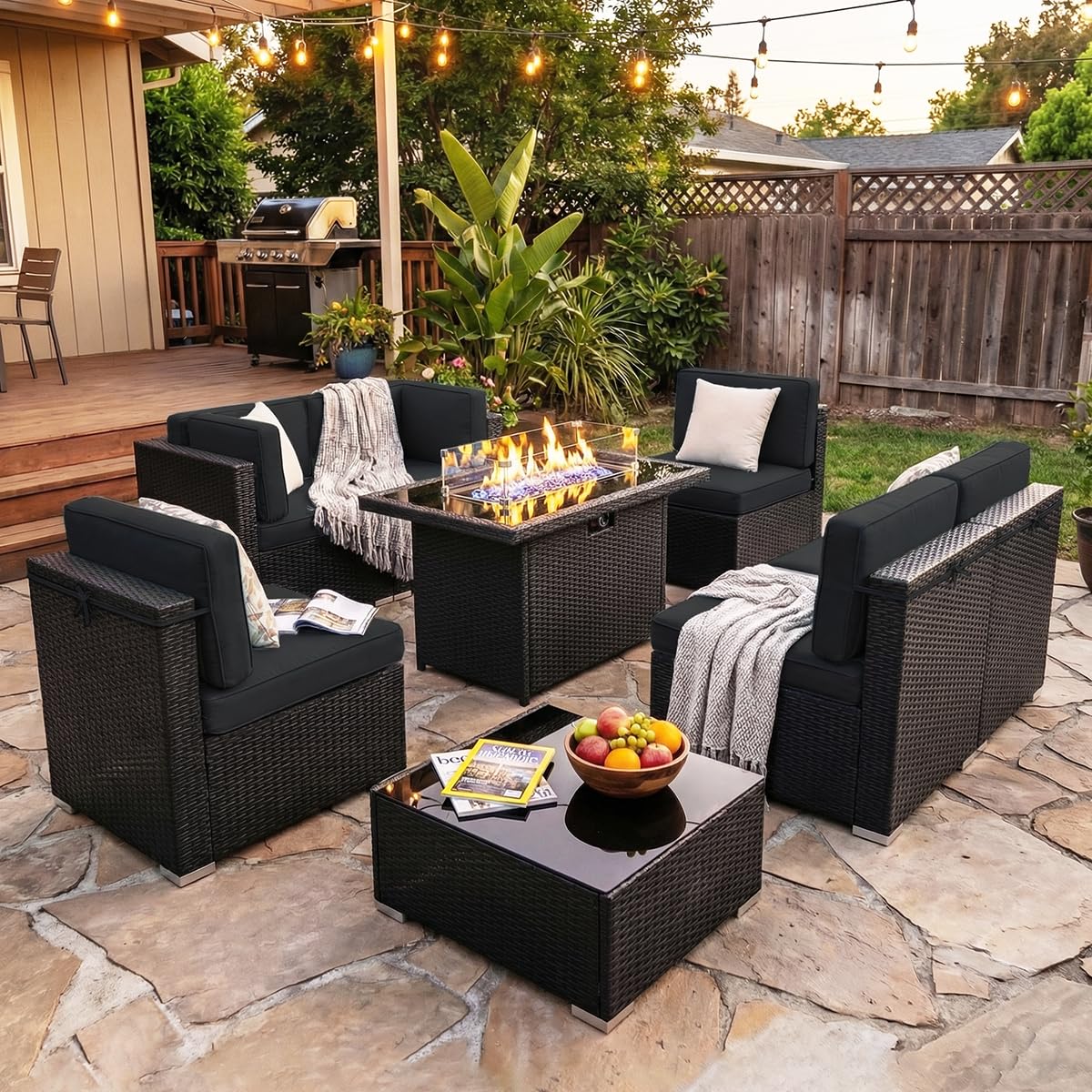 Outdoor Furniture Fire Pit Set - Комплект садовой мебели из 8 предметов
