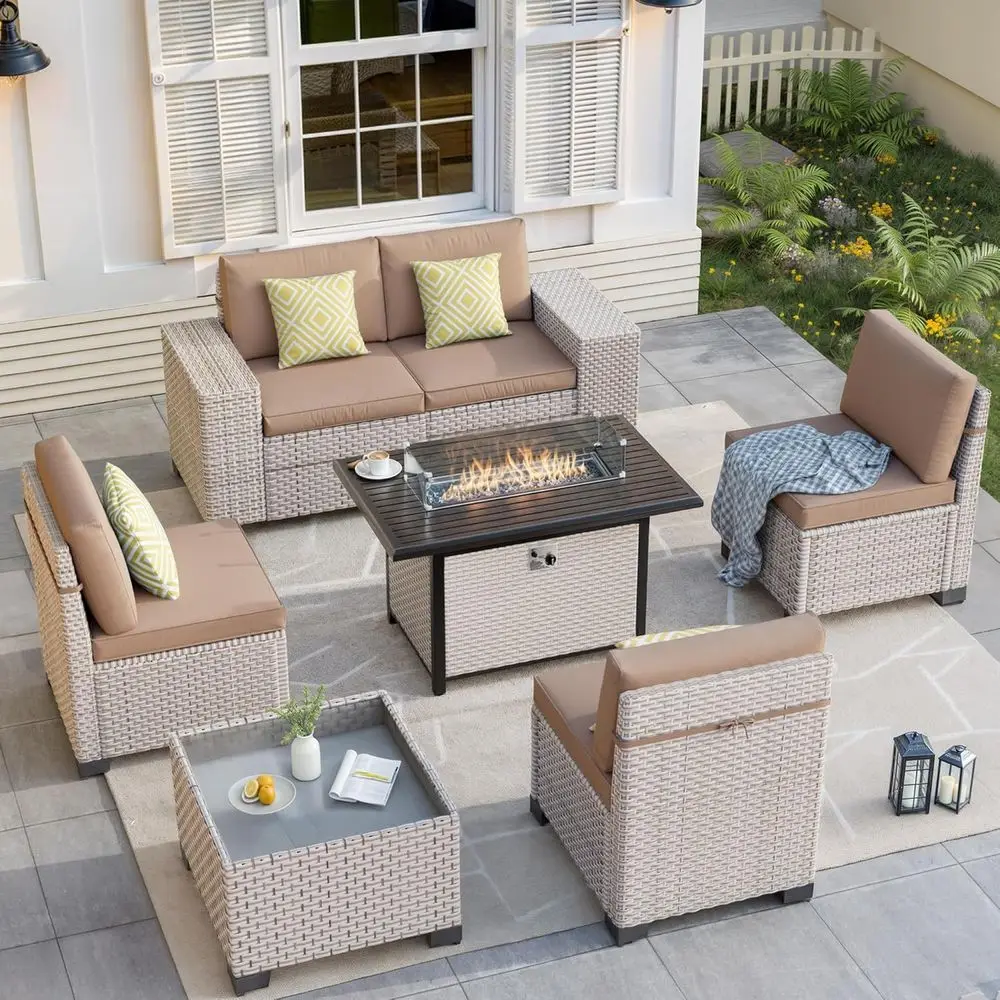 Outdoor Furniture Fire Pit Set - 7-местный комплект садовой мебели с костровой