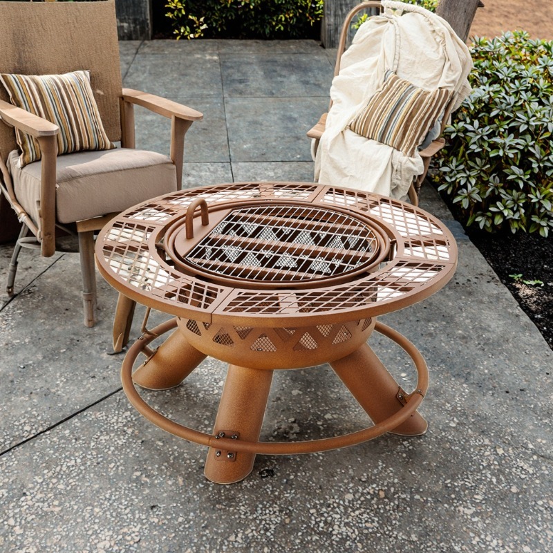 Outdoor Furniture Fire Pit Set - Современный уличный стальной мангал-гриль 2-в-1 для