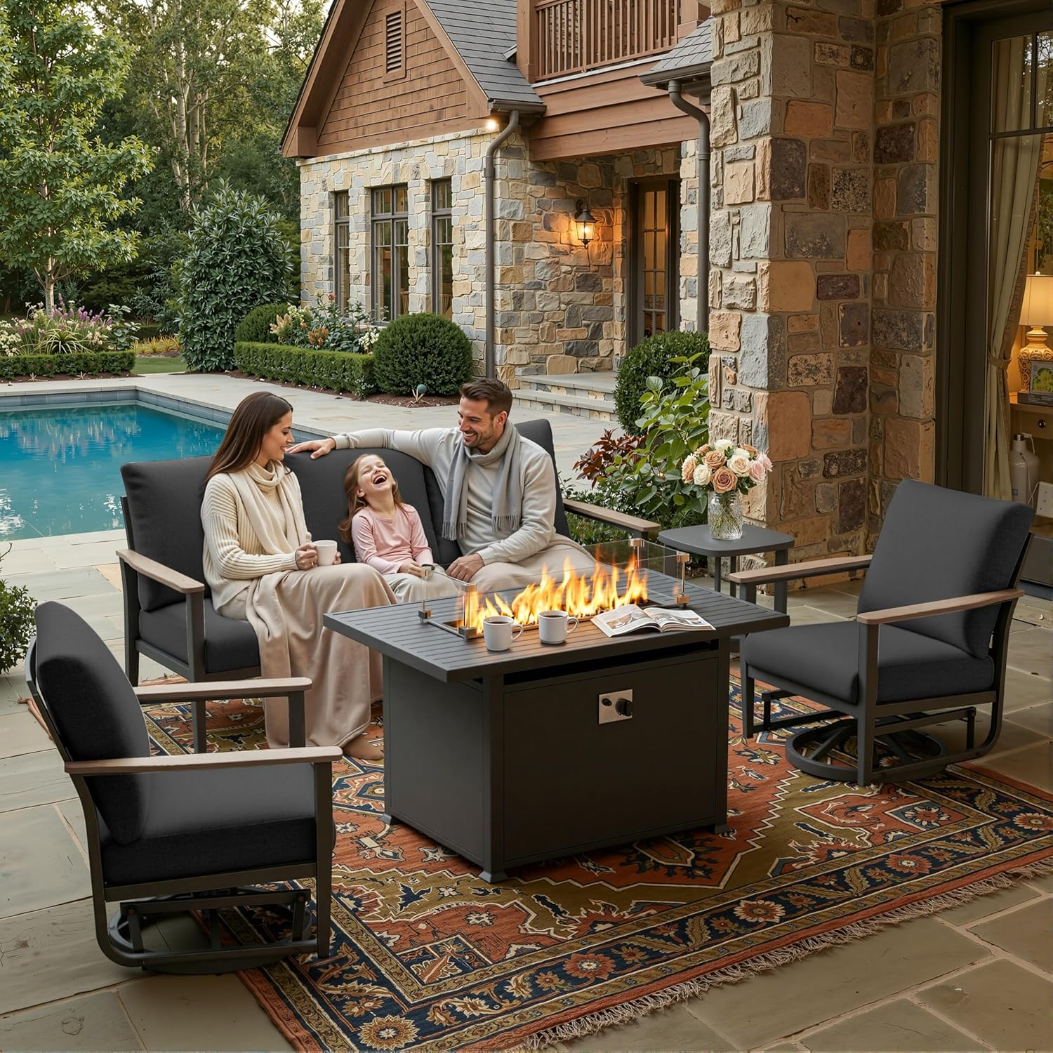 Outdoor Furniture Fire Pit Set - Комплект из 5 алюминиевых садовых кресел-качалок