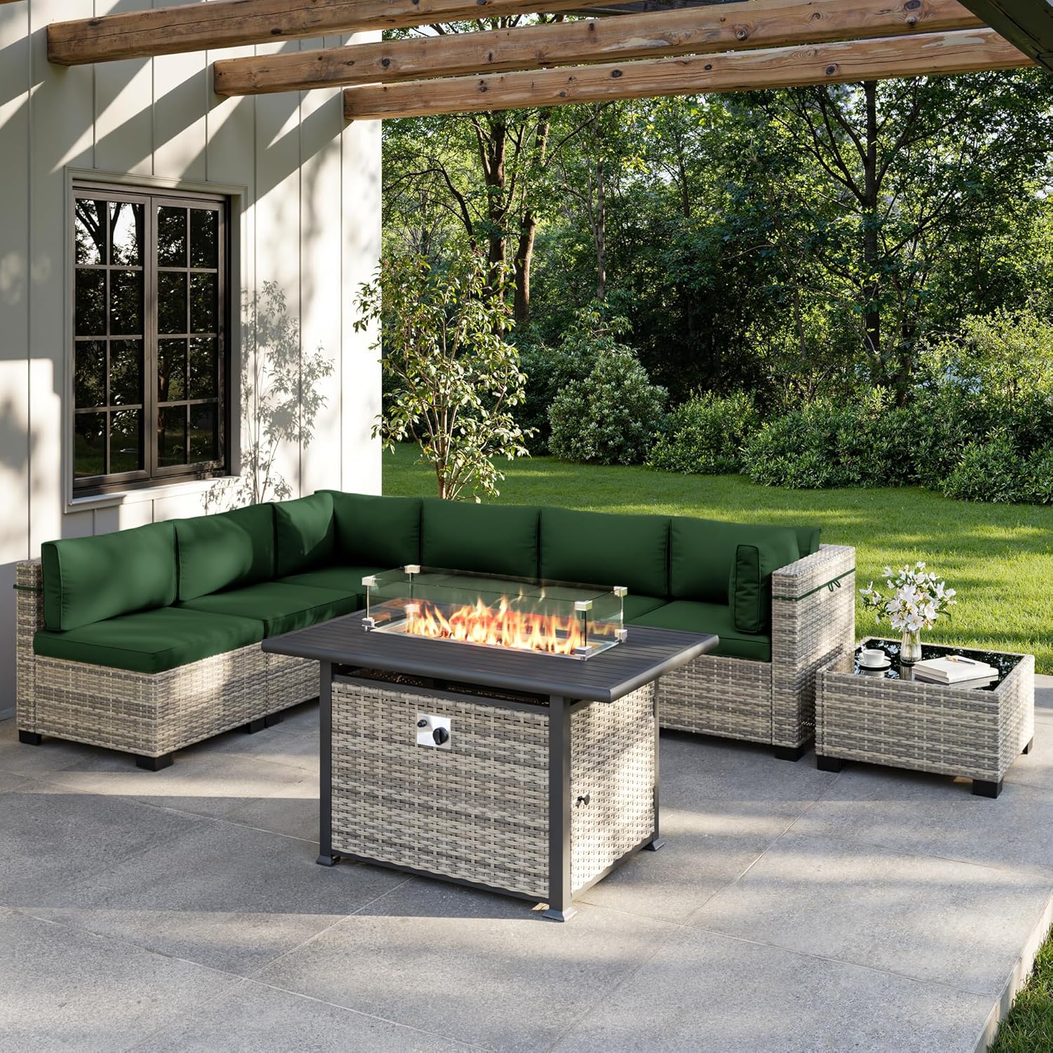 Outdoor Furniture Fire Pit Set - Комплект садовой мебели из 8 предметов