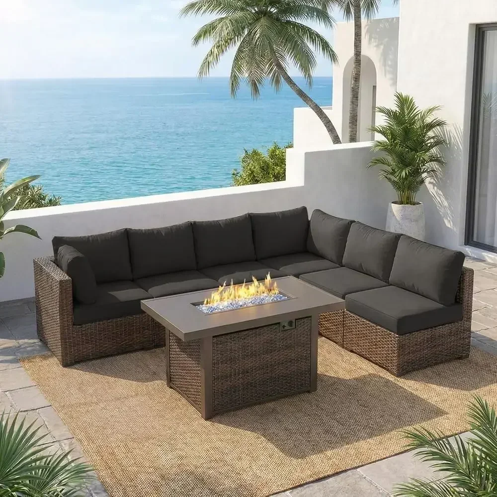 Outdoor Furniture Fire Pit Set - Комплект садовой мебели из 7 предметов